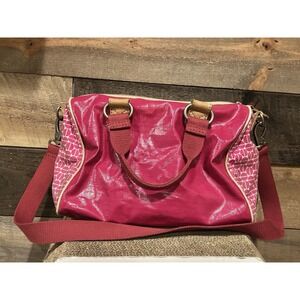 Vintage FOSSIL Key-Per Pink Coated Shopper‎ Tote Carry-On Duffle Satchel Bag